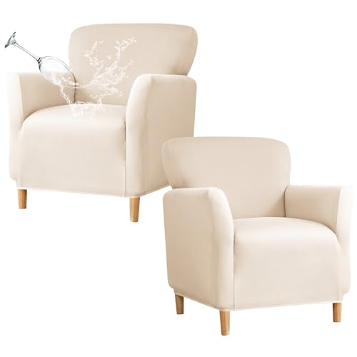 Banquet Armchair Slipcovers Waterproof Chair Slipcovers with Arms 2-Piece Stretch Chair Covers for Living Room Anti Slip Soft Armchair Slipcover Kids Pets Friendly Furniture Protector 01