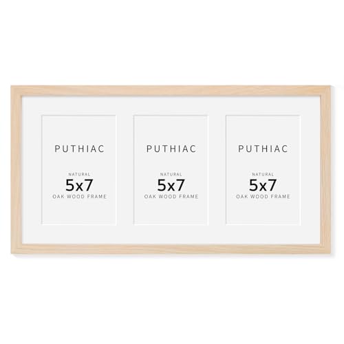 9x18 Oak Wood Picture Frame - 9x18 Photo Frame with Mat Display 3Pcs 5x7 Photos, 5x7 Picture Frame Wood, Natural Solid Wooden Picture Frames for Wall Art Photo and Prints(1 Pack, Beige)