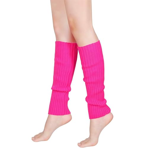 Neon Stulpen Damen Fasching 80er Jahre Damen Pink Stulpen Accessoires Karneval Neon Rosa Beinstulpen Pinke Hippie Beinwärmer Party Rot Weiß Gestreifte Neonfarbene Mode Leg Warmers für Mädchen Warme