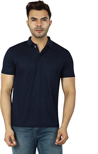 Image of Regular Fit Solid Men Polo Neck Collar T-Shirt Pack of 1 Navy Blue
