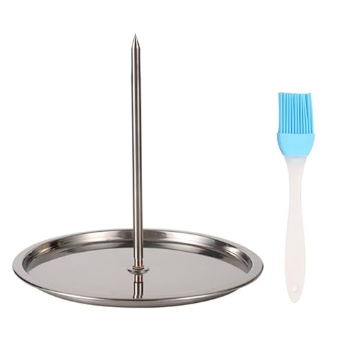 HDGSAFD 1 pinchos para barbacoa de pollo, 1 pincel de aceite, pinchos verticales para barbacoa, pinchos verticales con bandeja colectora, parrilla de acero inoxidable, práctica parrilla para