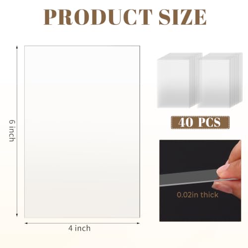 Image of TKOnline 40 PCS Plexiglass Sheets, 4 inch x 6 inch x 0.02 Clear PET Sheet Panels, Clear Acrylic Plastic Sheet for Picture Frame, Invitations, Poster Frames Plastic Board