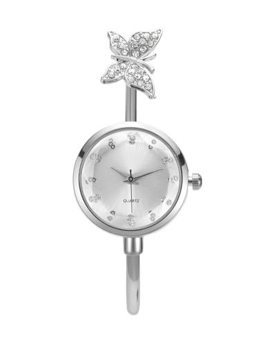JSDDE Montre à quartz analogique élégante pour femme et fille - Bracelet en métal - Design papillon, argenté, Élégant