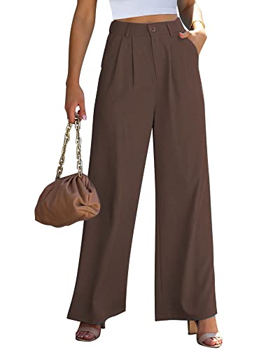 GRAPENT Womens Flowy Wide Leg Trousers Old Money Clothes Women Summer Pants Business Casual Brown Trousers Size Large