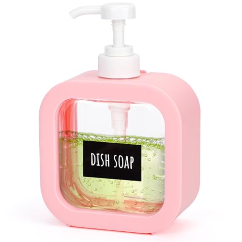 Image of Segbeauty 16.9oz Empty Kitchen Hand Soap Dispenser, Refillable Liquid Soap Dispenser for Bathroom, 500ml Pink Plastic Pump Bottle, Dish Soap Dispensers for Kitchen Sink with Pump and Labels
