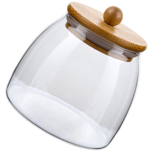 HIAKDOFT 透明竹蓋付き密封ガラス保存容器 茶葉 乾燥果実 穀物用キッチンキャニスター 防湿設計で食品鮮保持