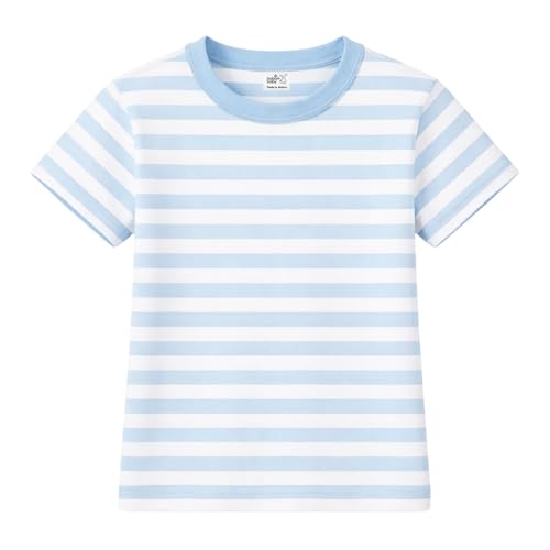 Image of Baban Baby Patterned Short Sleeve T-Shirt - Premium Quality 100% Cotton Top for Baby or Toddler Boys and Girls Blue Stripe 0-3 Months