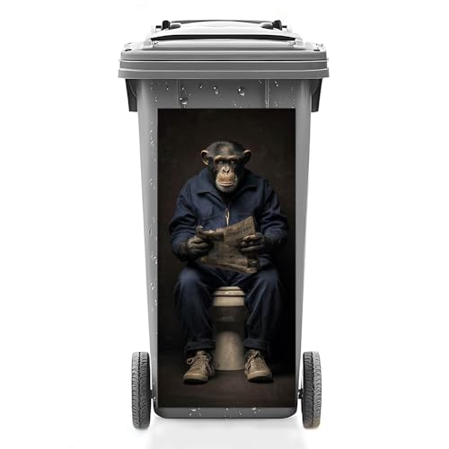 Image of 14.6x32.3 Inch Trash Can Cover Monkey Sitting on Toilet Reading Magazine Design Outdoor Garbage Bin Decoration Sticker Wrap