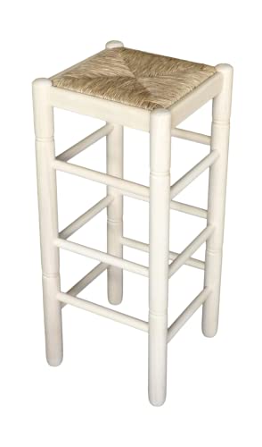 Taburete alto asiento enea. En madera en crudo. Ideal para pintar.