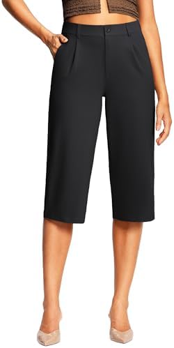 18" Capri Pants for Women Wide Leg Stretchy Casual Capris Pleated...