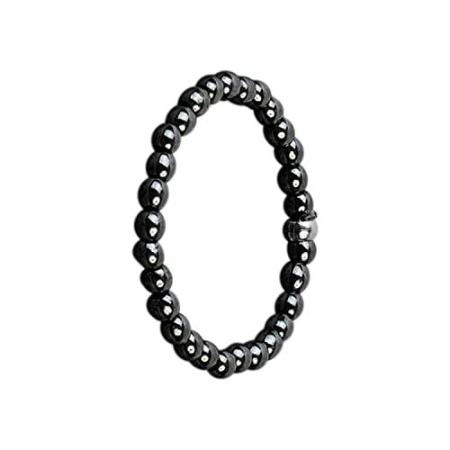 Pera Petra Beaded Hematite Elastic Ring - Hematite Crystal Ring For Women, Healing Beaded Rings For Men, Absorbs Negative Energy, Natural Stone Ring With 2Mm Beads (Large Size) #TOP6