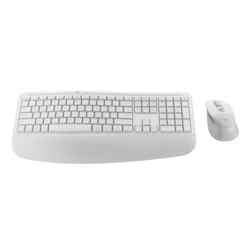 Logitech Signature Comfort Plus Combo MK880 Wireless Keyboard and Mouse Combo Full-Size Comfort Keyboard with Palm Rest Silent Clicks Bluetooth for Windows and macOS - Off White