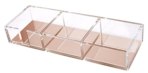 SIRMEDAL Premium Acryl- und Rotgold-Basisnotizhalter, Büroklammern-Halter für Schreibtisch, Würfel-Notizblock, 3 Fächer, Schreibtisch-Organizer Cover