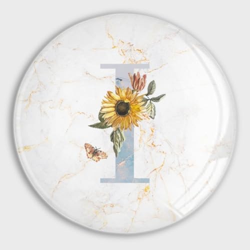 Imanes de monograma inicial I para nevera con diseño de girasol y cristal redondo 2