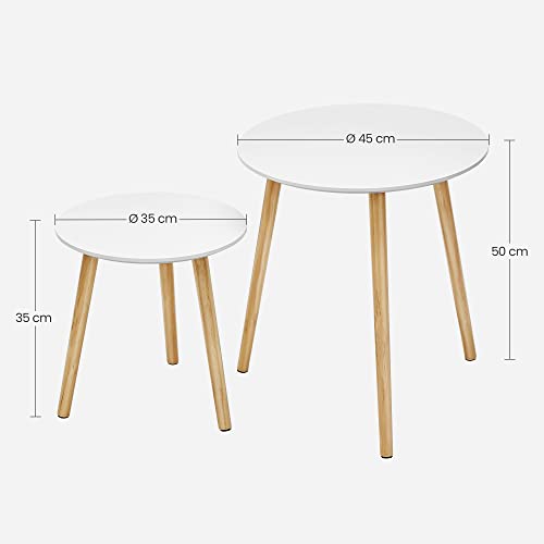 VASAGLE 2er Set Beistelltisch rund, Couchtisch mit Beinen aus Kiefernholz – Ansicht 3