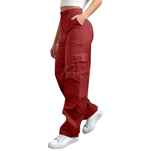 MaMiDay Baggy Cargo Pants for Women High Waisted Open Leg Pants Hiking Streetwear Casual Fashion Outfits with Pockets Wine