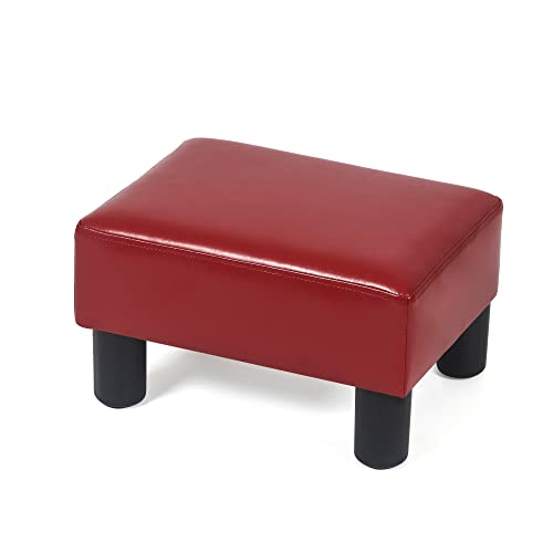 Adeco 15" Faux Leather Seat Footstool Small Ottoman for Foot