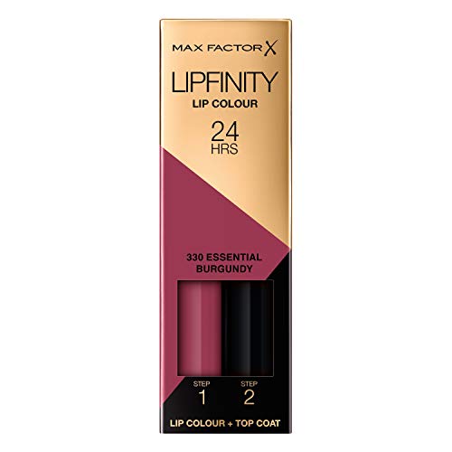 Max Factor LipFinity Lip Colour Lipstick Pintalabios, Tono 330 Essential Burgundy - Paso 1: 2.3ml Paso 2: 1.9g