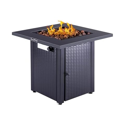LEGACY HEATING 28in Propane Fire Pit Table, 50,000BTU Outdoor Gas Fire Pit, 2 in 1 Firepit Table w/Lid, Lava Rock, ETL Certified Steel Fire Table add Warmth to Parties on Backyard, Black Cover