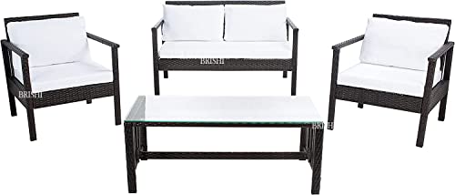 Image of Amazon Brand - Solimo Zeno Outdoor Sofa Set || Balcony Sofa || Patio Furniture Sets || Indoor Sofa|| Wicker Rattan Garden Sofa Set with Cushion and Center Table, 4 Seater (Brown & White)