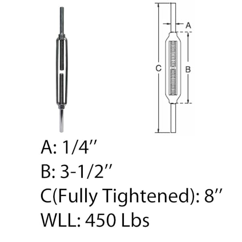 Marine Deck Tensor Stub End 1/4" x 2-3/4" Acero Inoxidable T316 4 Piezas WLL 450 Lbs miniatura 2