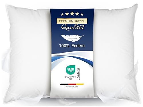 ZOLLNER Federkissen - Made in Germany – Füllung aus 100% Federn - Bezug aus hochwertiger Baumwolle - waschbar bis 60°C - 60x80 cm - Hotelqualität