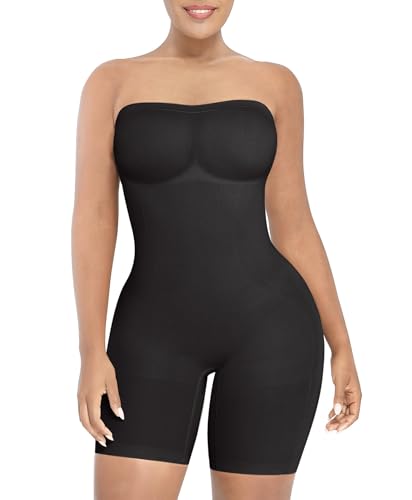 SHAPELLX Women's Shapewear Bodysuits Tummy Control Butt Lifter Body Shaper Strapless Seamless Mid Thigh Jumpsuit Tops