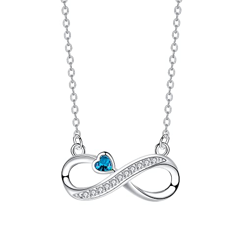 Arrebol Collier Infini Femme Argent Sterling 925 Pendentif avec Bleu Coeur Zirconiumet et Chaîne Réglable |45cm+5|, Bijoux Cadeau pour Femmes Sœurs Amie