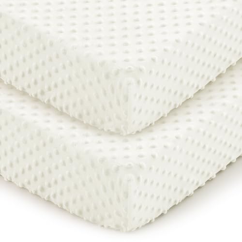 Entisn Baby Crib Sheets 2 Pack, 28 x 52 Inch Minky Dot Fitted Crib Mattress Sheet for Boys and Girls, Soft and Warm Fleece Nursery Bedding for...