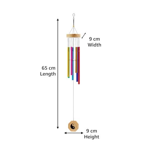 Image of Amazon Basics Wind Chimes for Balcony Decoration, Home Decor & Positive Vibes | Soothing Musical Sound | Metal Hanging for Indoor /Outdoor | Multicolor | Material: Aluminum | Size: 65L x 9W x 9H cms
