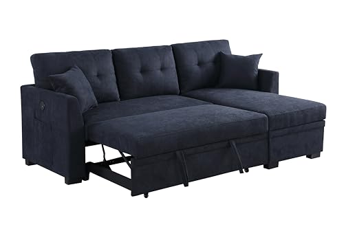 Fanye REVERSIBLE PULL OUT SLEEP SOFABED Modern Velvet Upholstered Tufted Sleeper Sectional Sofa thumb #5