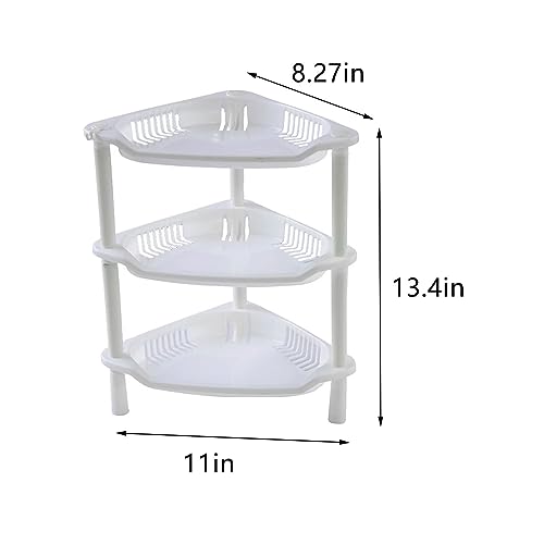Organizador de ducha esquinero de 3 niveles, estante de plástico multifuncional para encimera de baño y cocina, estante de escritorio hueco y soporte de almacenamiento de cosméticos (blanco)