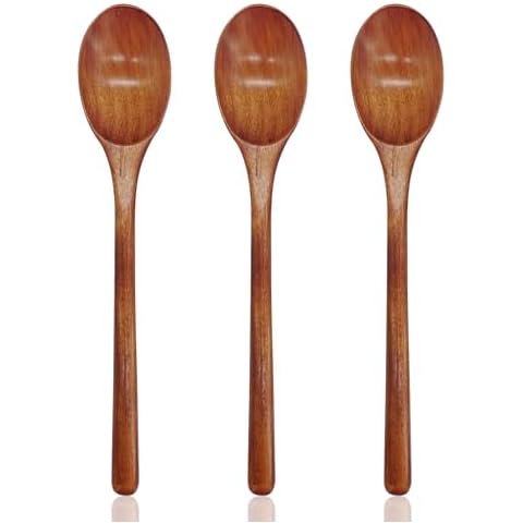Long Handle Wooden Spoons, 9.25'' Wooden Mixing Spoons Soup Spoon Wood Table Spoons Small Wooden Cooking Spoons for Baking, Stirring (3pcs) Cover