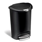 simplehuman CW1355 50L Semi-Round Kitchen Pedal Bin with Lid Lock, Silent Soft Close Lid, Strong Steel Pedal, Stay-Open Lid, Large Capacity, Black Plastic