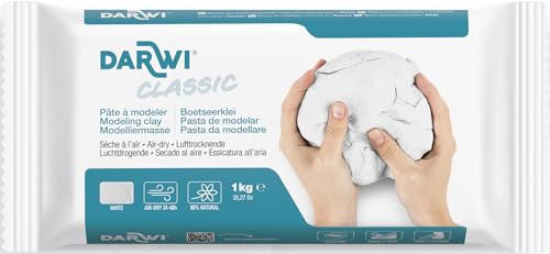DARWI - DA0801000000C - Un Pain de Pâte à Modeler Naturelle - Malléable - séchage à l'air libre - Couleur Blanche - 1 KG - Prête à l'emploi -...