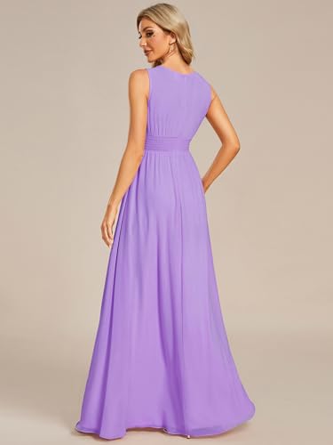 Image of Ever-Pretty Women's Chiffon Sleeveles Summer Formal Wedding Guest Dresses Ruched A Line Hollow Out Crew Neck Bridesmaid Dress