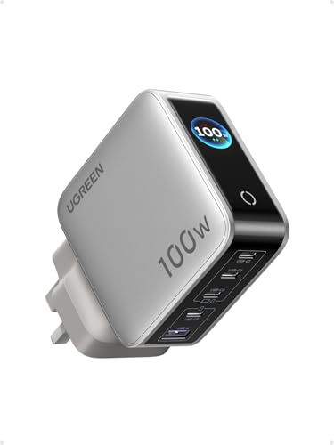 UGREEN 100W USB C Charger Nexode Pro 5-Port GaN Fast Charger Plug with Smart Display & Touch Control Compatible with MacBook Pro/Air iPad Pro iPhone 17/16/15 Galaxy S24/S23 Steam Deck etc