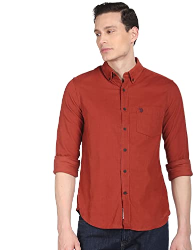 Image of U.S. Polo ASSN. Men Cotton Solid Tailored Fit Shirt