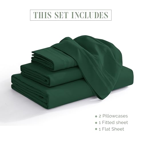 Elegant Comfort Luxurious 1500 Premium Hotel Quality Microfiber 4-Piece Sheet Set, 18-24 Inches Deep - Extra Deep Pocket Sheets - Ultra Soft 4PC Deep Pocket Sheets, Queen, Hunter Green