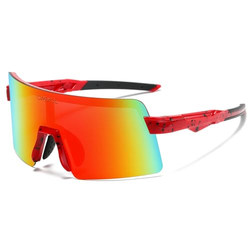 OMEKOL Gafas de sol deportivas polarizadas para ciclismo, UV400, para bicicleta de montaña, para hombres y mujeres, para béisbol, correr, pesca, golf, al aire libre, marco rojo con puntos negros/lente