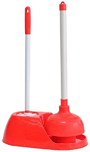 Toilet Brush Plunger Set Bathroom Accessories Storage Holder Caddy | Best Bowl Cleaner Unclog Clogged Bowl Rapidly | Industrial Heavy Duty Universal Combo Plastic Stand | Rubber Made Powerful Grips