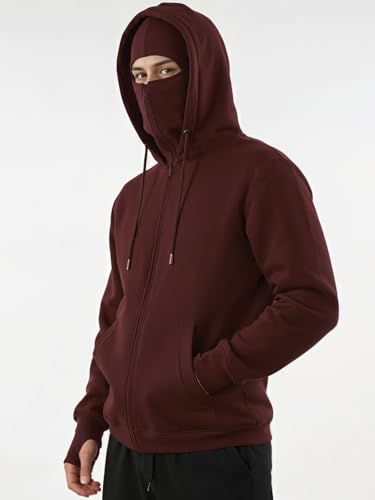 Image of ADRO Men Balaclava Hoodies | 320 GSM Soft Cotton Zipper Hoodie | Thumb-Hole Cuff Gloves | Travel Jacket with Hood | Winter Sweatshirt
