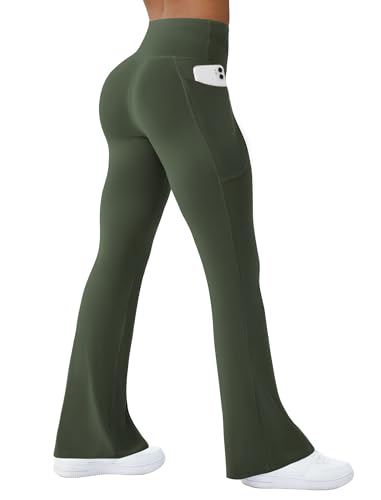 Image of COPYLEAF Womens Yoga Pants with Pockets High Waisted Flare Leggings Bell Bottom Yoga Dress Pants Seamless Bootcut Pants
