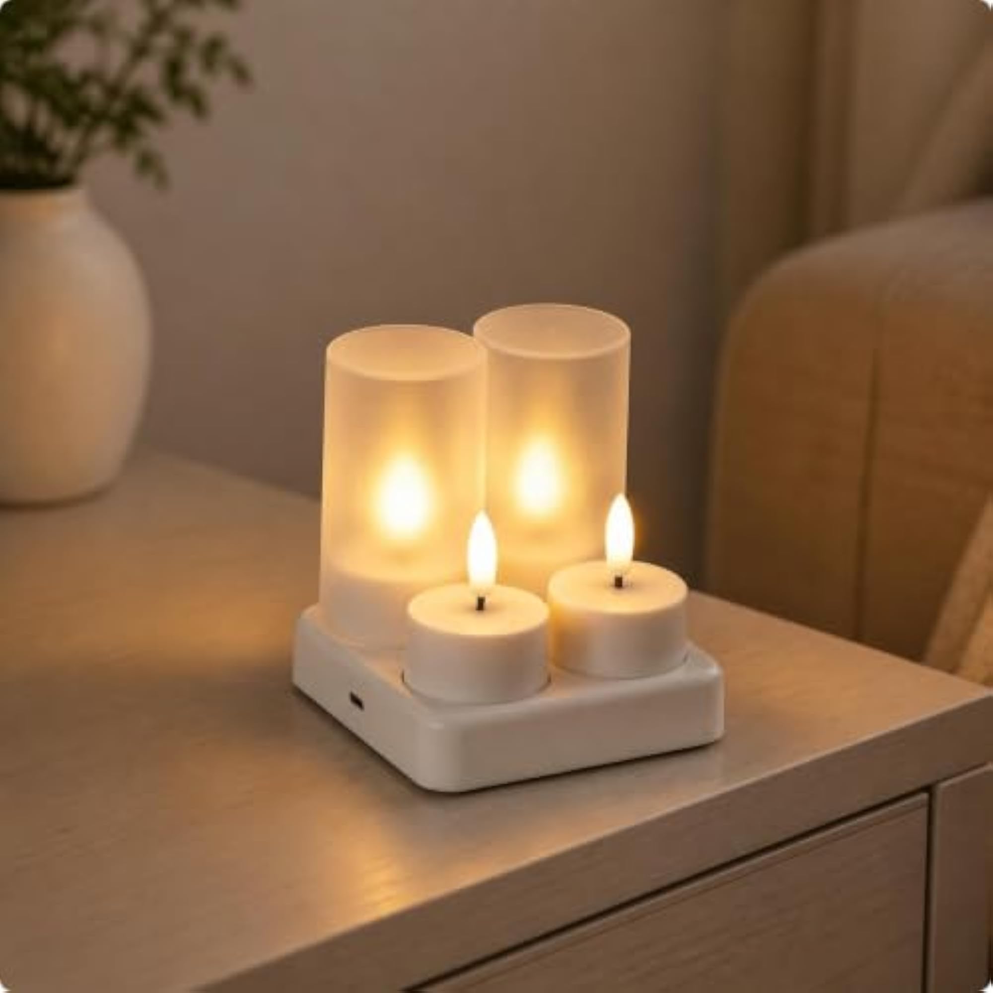 Cordless LED Tea Lights with Remote Control, 4 Pieces