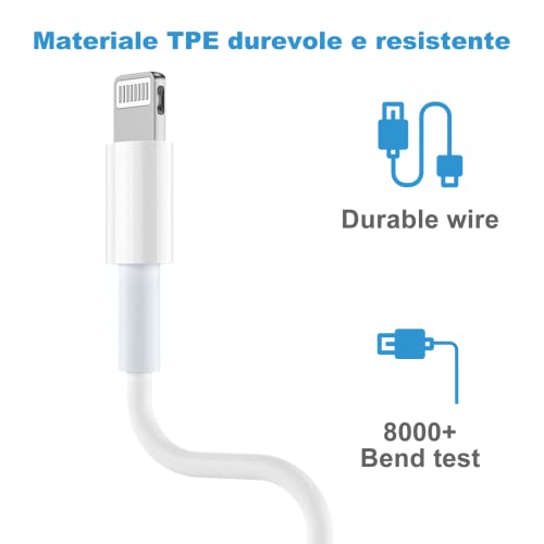 BERLS Caricatore per iPhone SE XR, X, 8, 8 Plus, 5S, 6, 6S, 6 Plus, 6S Plus, 7, 7 Plus, XS, iPod Touch 5G, Air pods Nano 7G 5V 1A Caricatore con Cavo Ricarica USB 5W