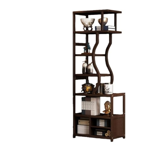 YQWオープンシェルフ 5段 収納ラック オープン 本棚 収納棚 飾り棚 ラック スリム ディスプレイラック 飾り棚 リビング収納 食器棚 組み立て 玄関の装飾に適しています (扉/引き出しなし(ウォルナット色),70cm(伸長時の高さ、左モデル))