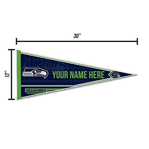 Image of Rico Industries NFL Football Seattle Seahawks Personalized - Custom 12 inch x 30 inch Soft Felt Pennant - EZ to Hang