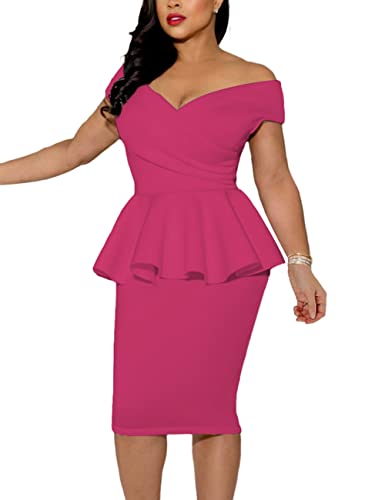 Image of MAYFASEY Church Dresses for Women Vintage Ruffle Peplum Wear to Work Office Business Cocktail Party Pencil Knee Dress