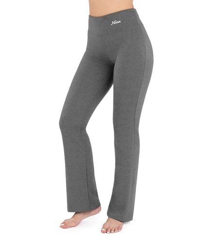 Nirlon Straight Leg Yoga Pants - Straight Leg Leggings for Women Breathable Leggings for Yoga Regular & Plus Size Pants for Gym (12 32" Inseam, Grey)