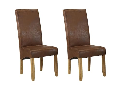 Vente-unique - Lot de 2 chaises Santos - Microfibre Aspect Cuir Vieilli - Pieds Bois Clair - Salle à Manger